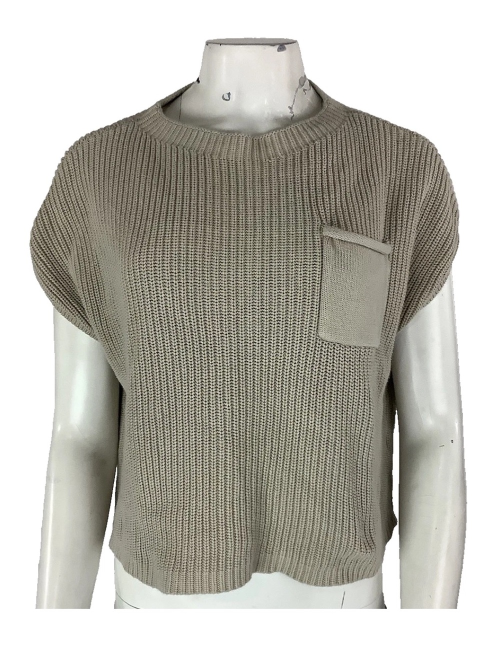 Lillusory Womens Sz L 100% Cotton Short Sleeve Ribbed Knit Autumn Sweater Tan